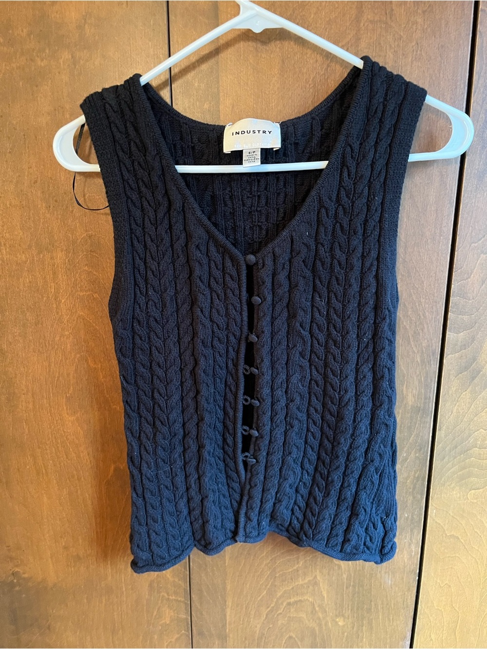 Black Cable Knit Button-Front Sleeveless Top